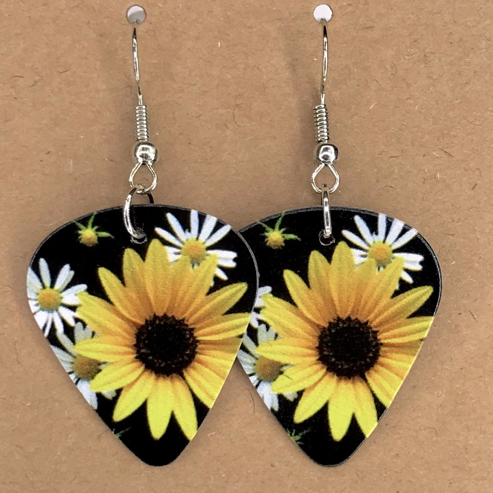 Sunflower Guitar Pick Custom Earrings Fashion Jewelry - Picture 4 of 4